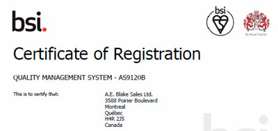 ISO 9001 and AS9120 certificate